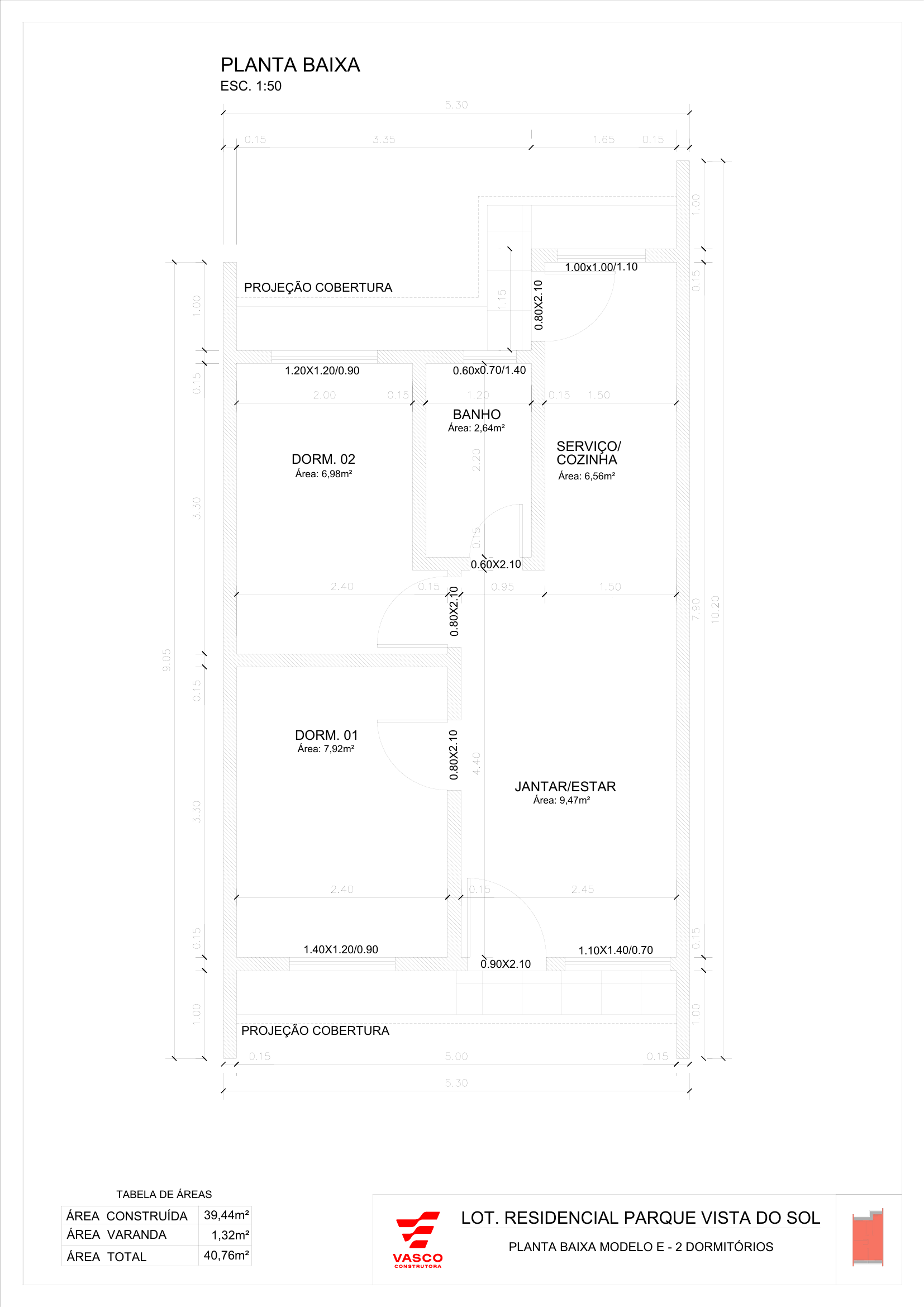 Planta baixa técnica Modelo E